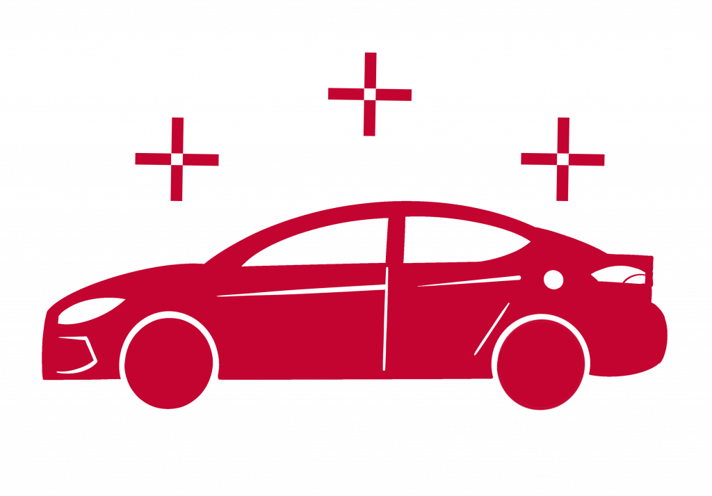 a sign of a red car with three crosses