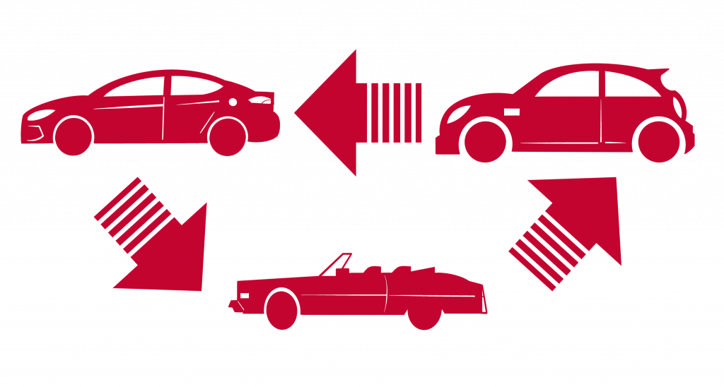 a sign of tree types of cars in exchange motion