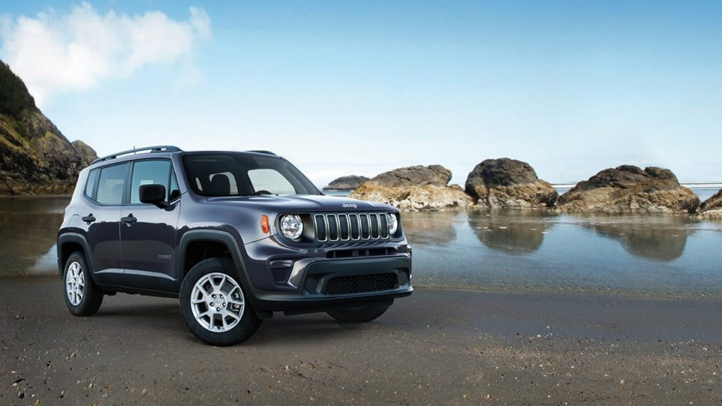 Jeep Renegade front angular view near the water