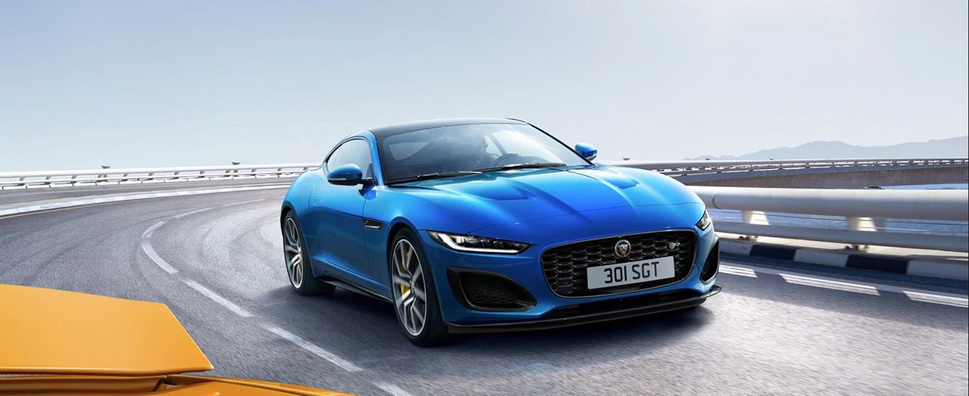 Jaguar F-TYPE R coupe blue front angular view