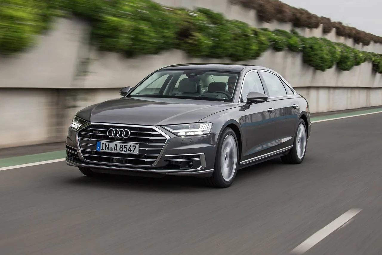 audi a8 driving highway grey color