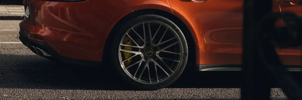 orange porsche panamera front wheels