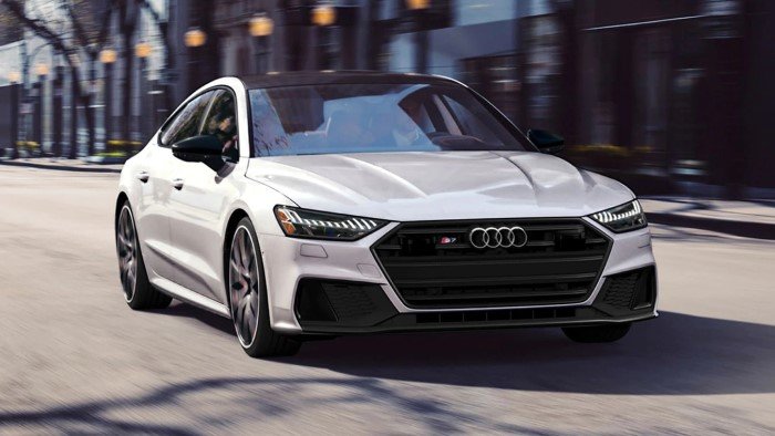 front view of white audi a7 in motion