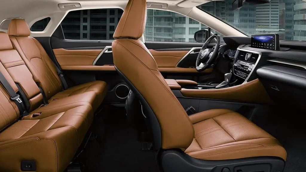cabin view of ginger leather seats from the inside of 2021 Lexus RX 350