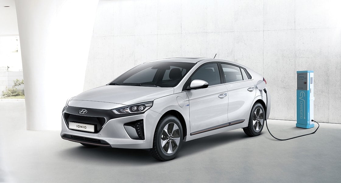 charging Hyundai Ioniq Electric front angular view