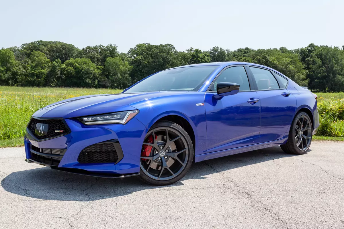 blue Acura TLX Type S front angular view