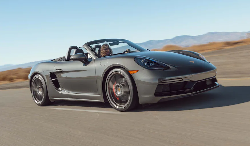 Porsche 718 Boxster GTS 4.0 front view in the motion on the motorwar