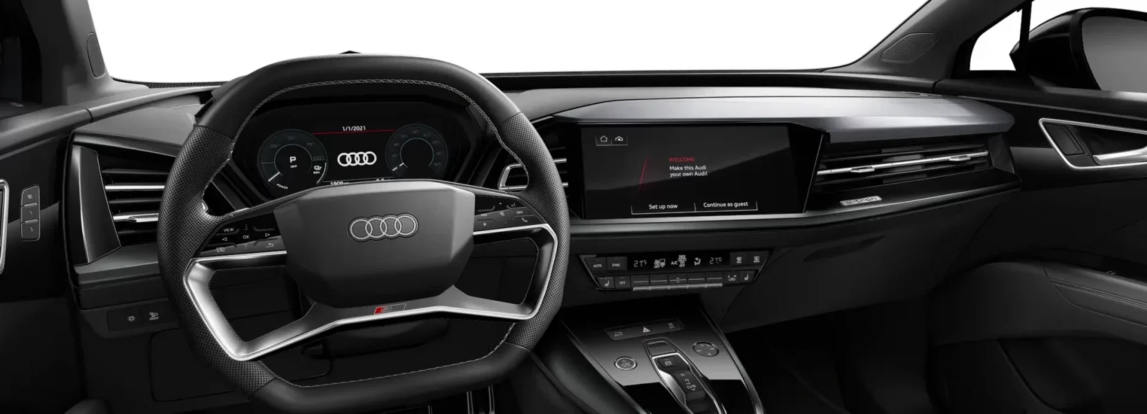Audi Q4 Sportback e-tron cabin with steering wheel and display