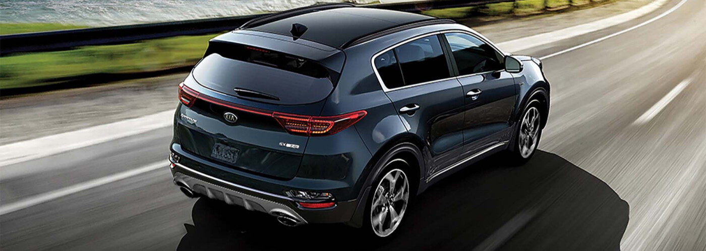 kia suv rear angular view in the motion