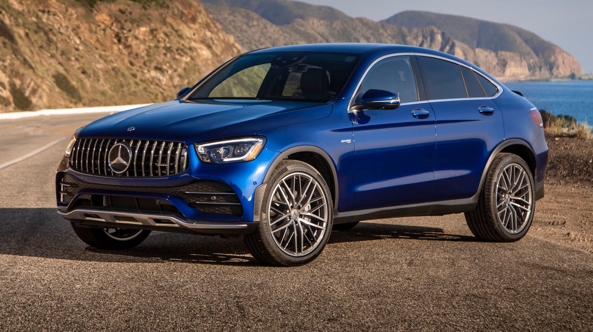 MERCEDES-BENZ GLC-CLASS COUPE AMG GLC front angular view in the mountains