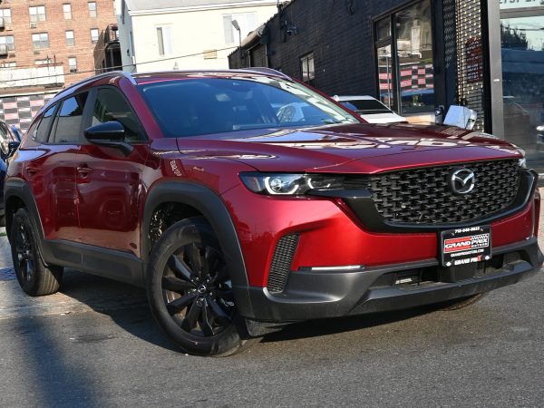 Images of 2025 Mazda CX-50 red exterior, interior, tech dashboard, and side view